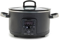 GreenPan Bistro Noir 4QT Electric Slow Cooker with Lid, 6-in-1 Multifunction Heating Presets, Hard Anodized PFAS-Free Removeable Inner Pot with Ceramic Nonstick Coating, Easy Grip Handles, Matte Black