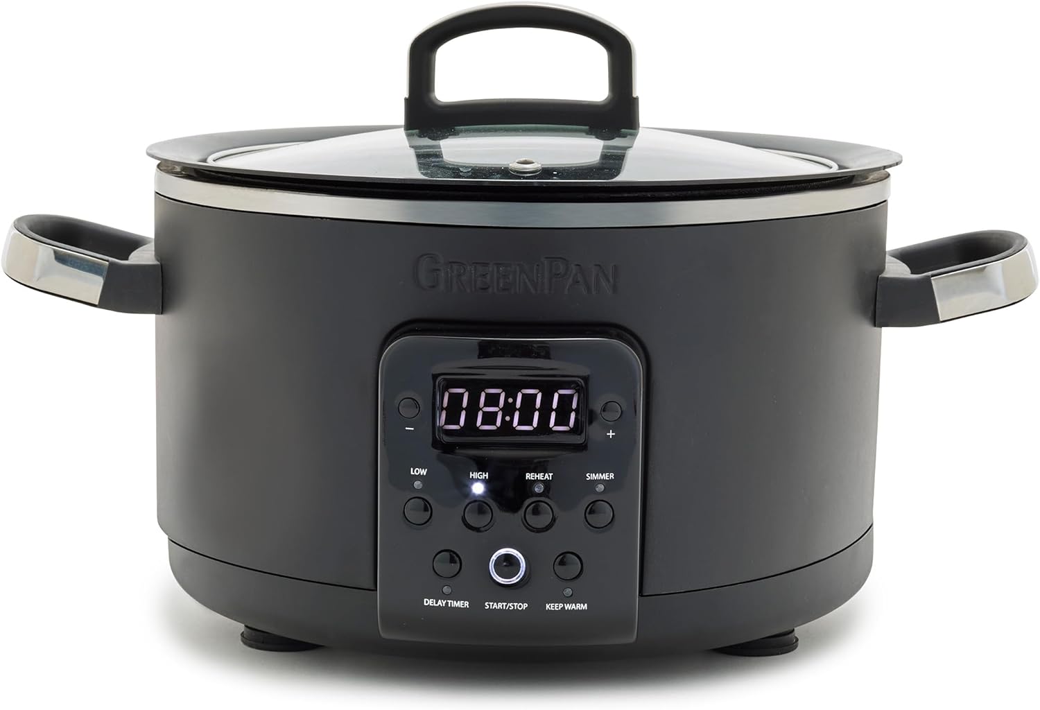 GreenPan Bistro Noir 4QT Electric Slow Cooker with Lid, 6-in-1 Multifunction Heating Presets, Hard Anodized PFAS-Free Removeable Inner Pot with Ceramic Nonstick Coating, Easy Grip Handles, Matte Black