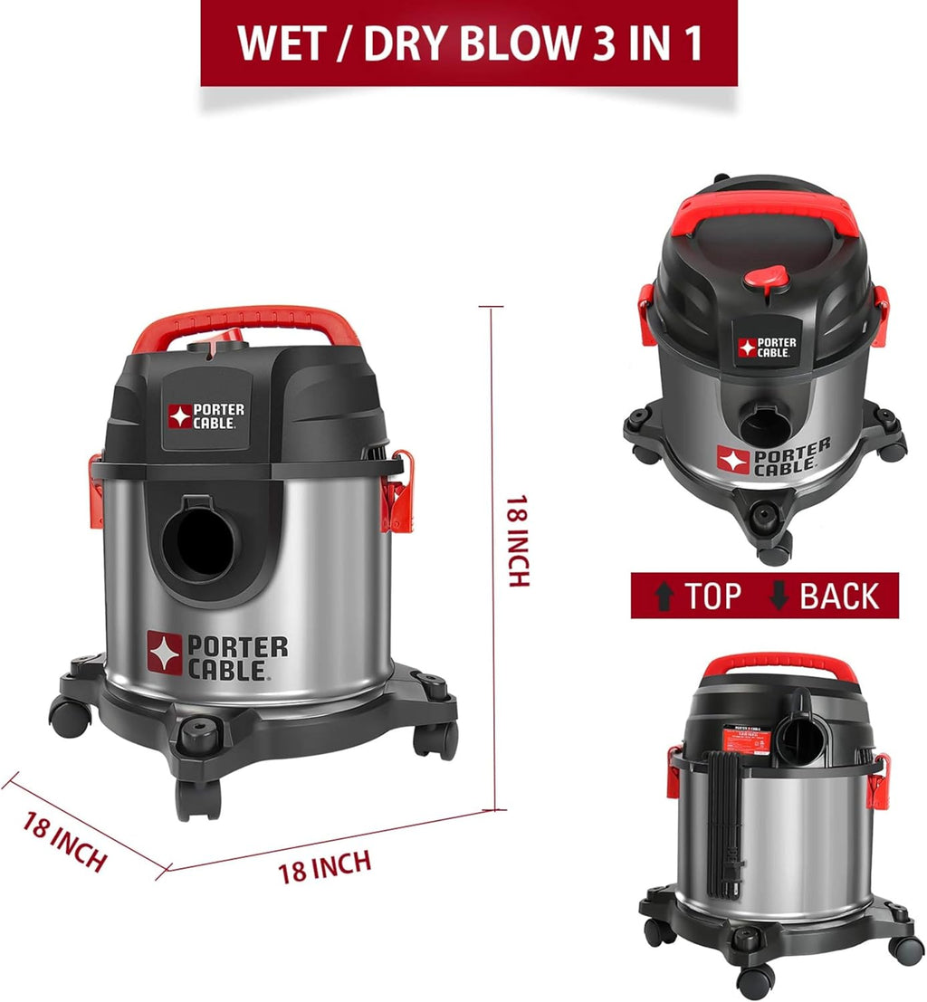 PORTER-CABLE PCX18301-4B 4 Gallon 4 HP Wet/Dry Vacuum, Stainless Steel Portable P1704