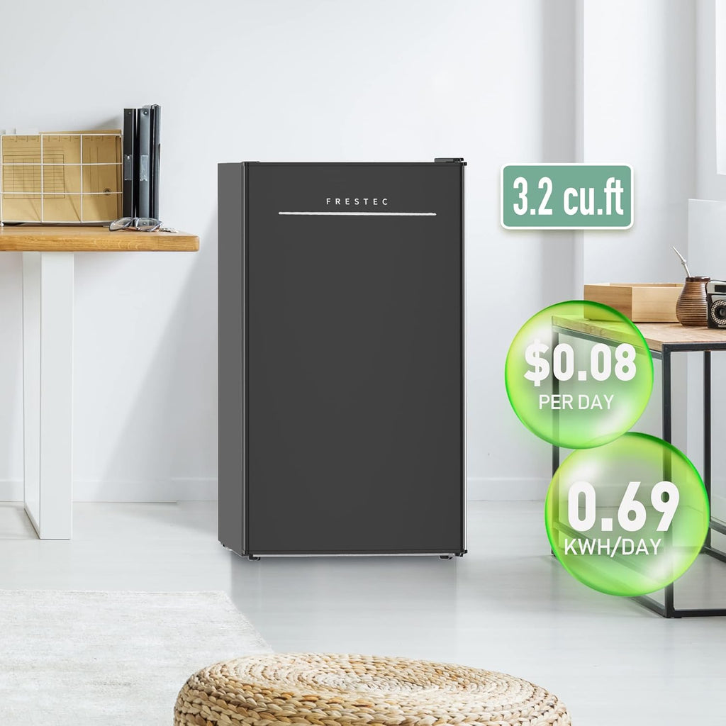Frestec 3.2 Cu.Ft. Mini Fridge with Freezer for Bedroom, Black J2531