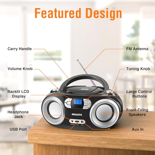 Megatek CB-M25BT Portable CD Player Boombox with Bluetooth and FM Radio Y658263