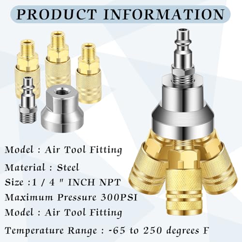 Gisafai 3 Way Air Manifold Air Hose Splitter with 3 Steel Couplers and 1/4" NPT Plug D745659