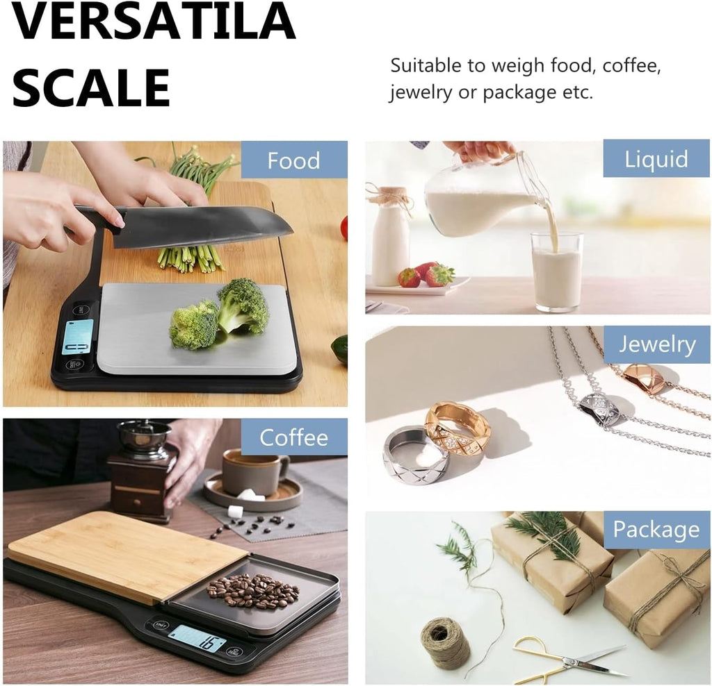 NUTRI FIT Food Scale - 3 in 1 Digital Kitchen Scale with Removable Cutting Board & Tray, LCD Display, 11lb 5kg B265