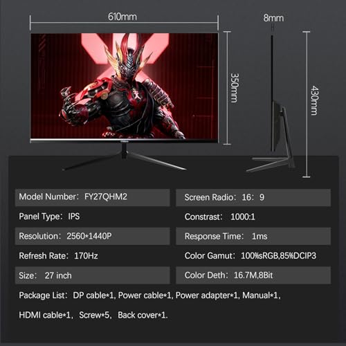 FYHXele Gaming Monitor 1ms Eye Care DisplayPort HDMI VESA Mount B312