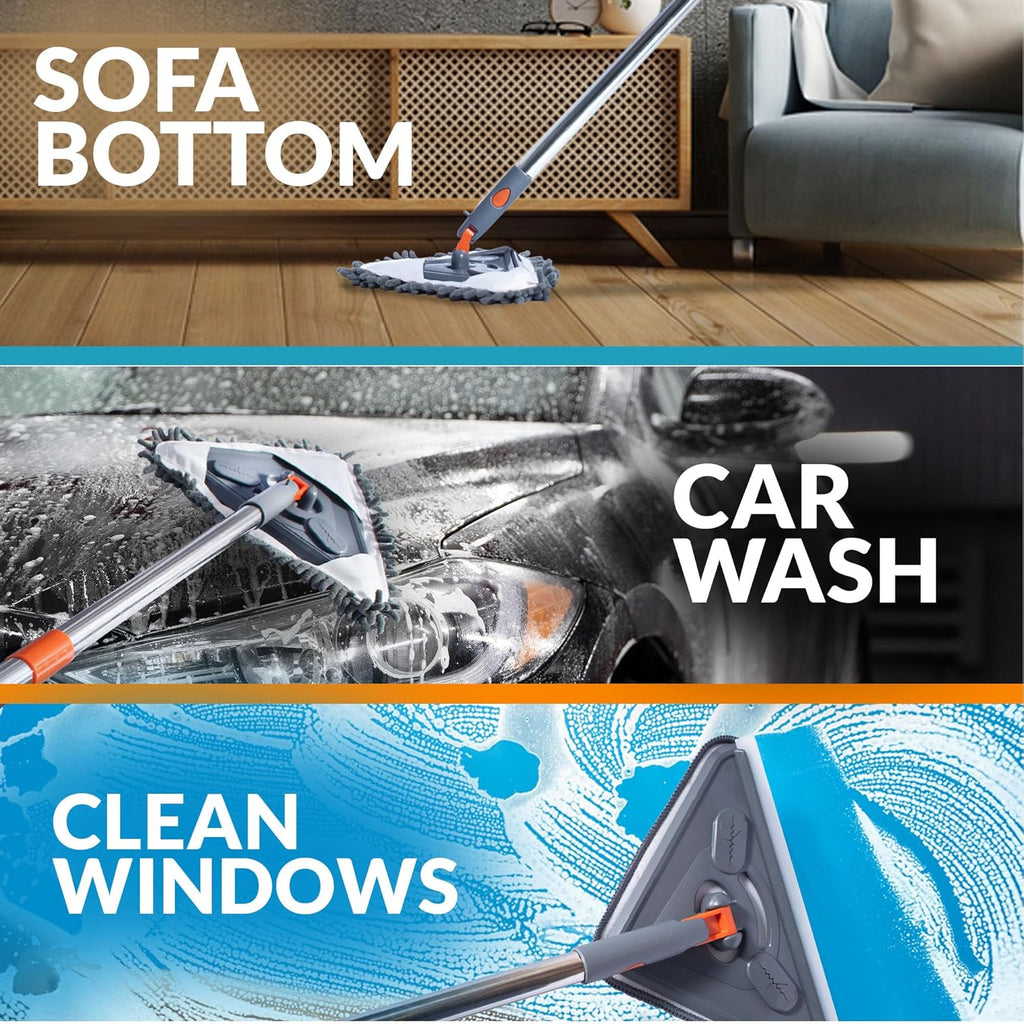 Sekundoj Wall Cleaning Mop with Long Handle 85 inches, 6 Microfiber Reusable Pads V34269