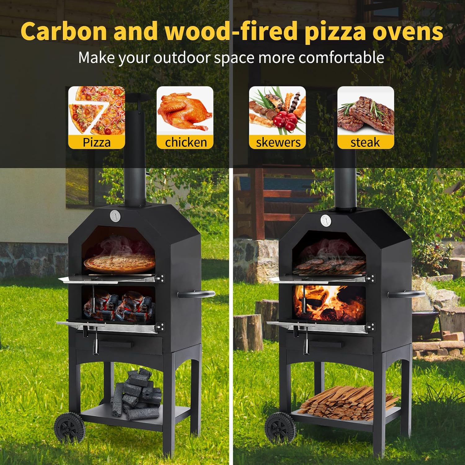 Wood-Fired Pizza Oven Outdoor with Pizza Stone and Cover V7817