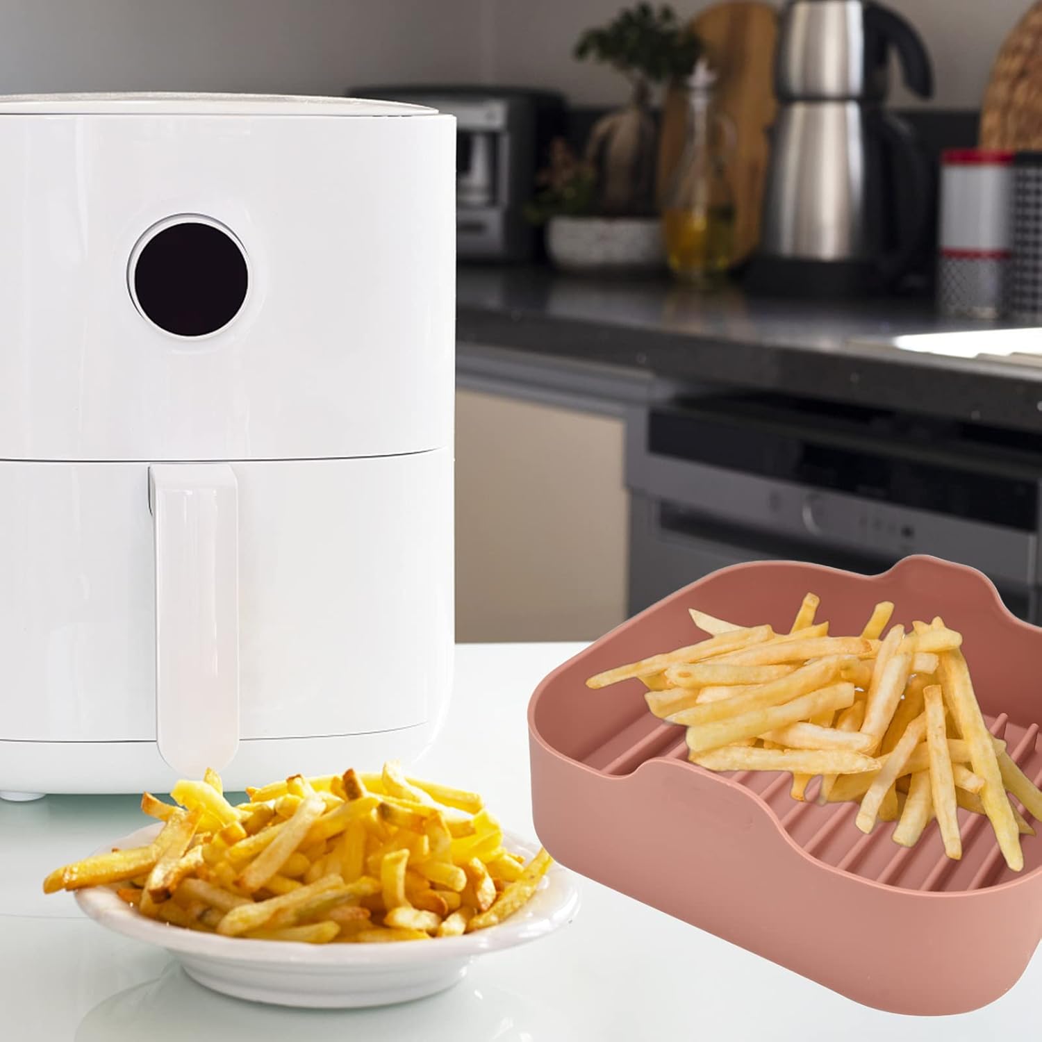 8 Inch Silicone Air Fryer Basket Liners, Non-Stick Reusable, Coffee N59982