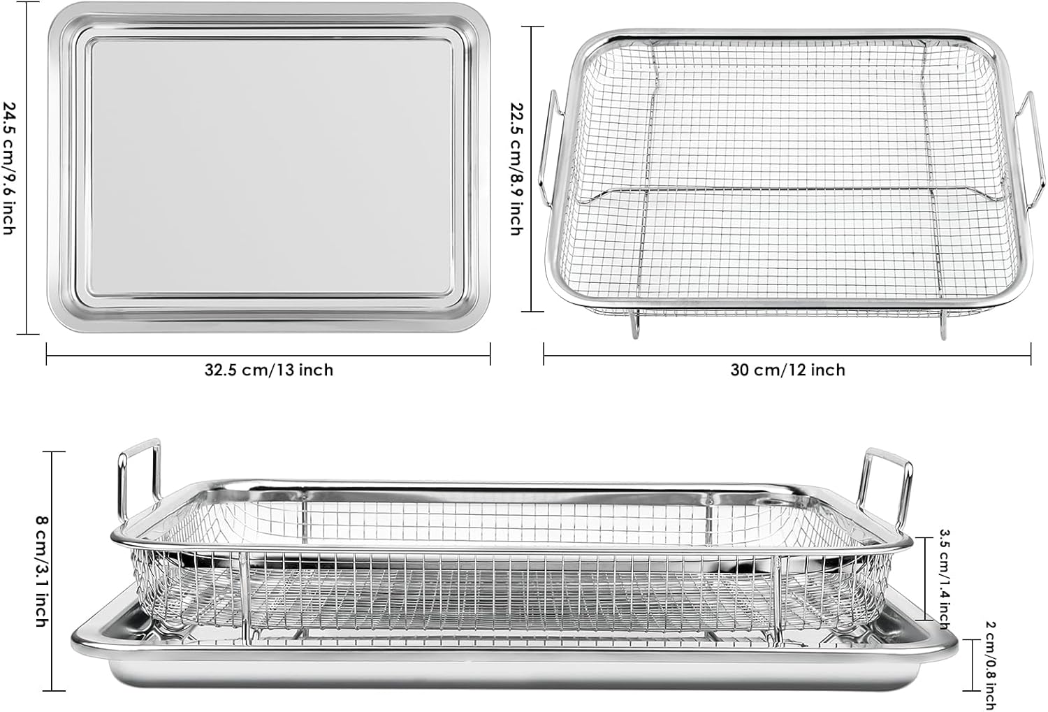 Stainless Steel Air Fryer Basket and Tray Set 13 x 10 Inches C126958