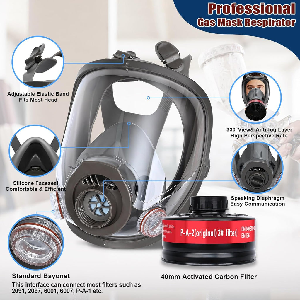 Full Face Gas Mask Respirator with 40mm Activated Carbon Filters Y81203