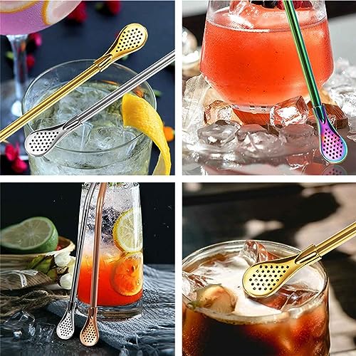 KINTEGOOD 4pcs Stainless Steel Spoon Straws with Cleaning Brush J1664
