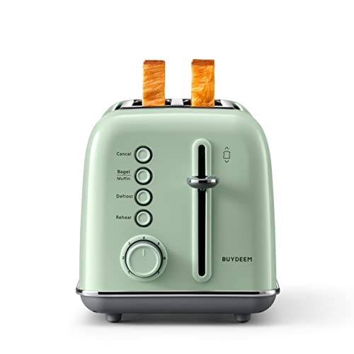 BUYDEEM DT640 4-Slice Toaster, Extra Wide Slots, Retro Stainless Steel with High Lift Lever, Bagel and Muffin Function, Removal Crumb Tray, 7-Shade Settings