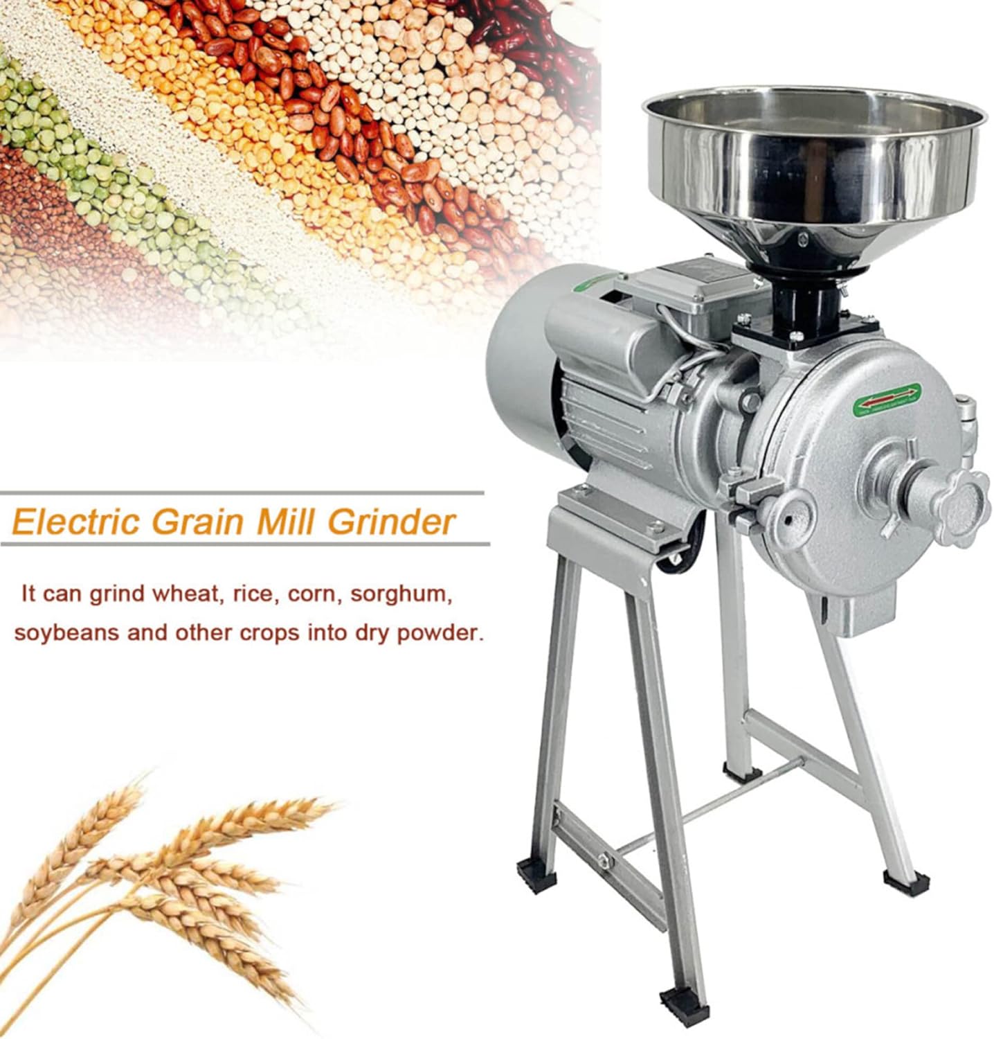 3000W Commercial Grain Mill Grinder 220V with Funnel D182982