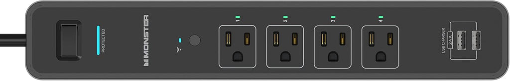Monster Smart Power Outlet WiFi with Alexa & Google Assistant, 4 Outlets 2 USB-A, Black J392