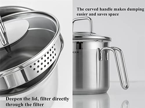 KANGXW Stainless Steel Milk Pot 1.5 Quart Saucepan with Pour Spout and Glass Lid C837