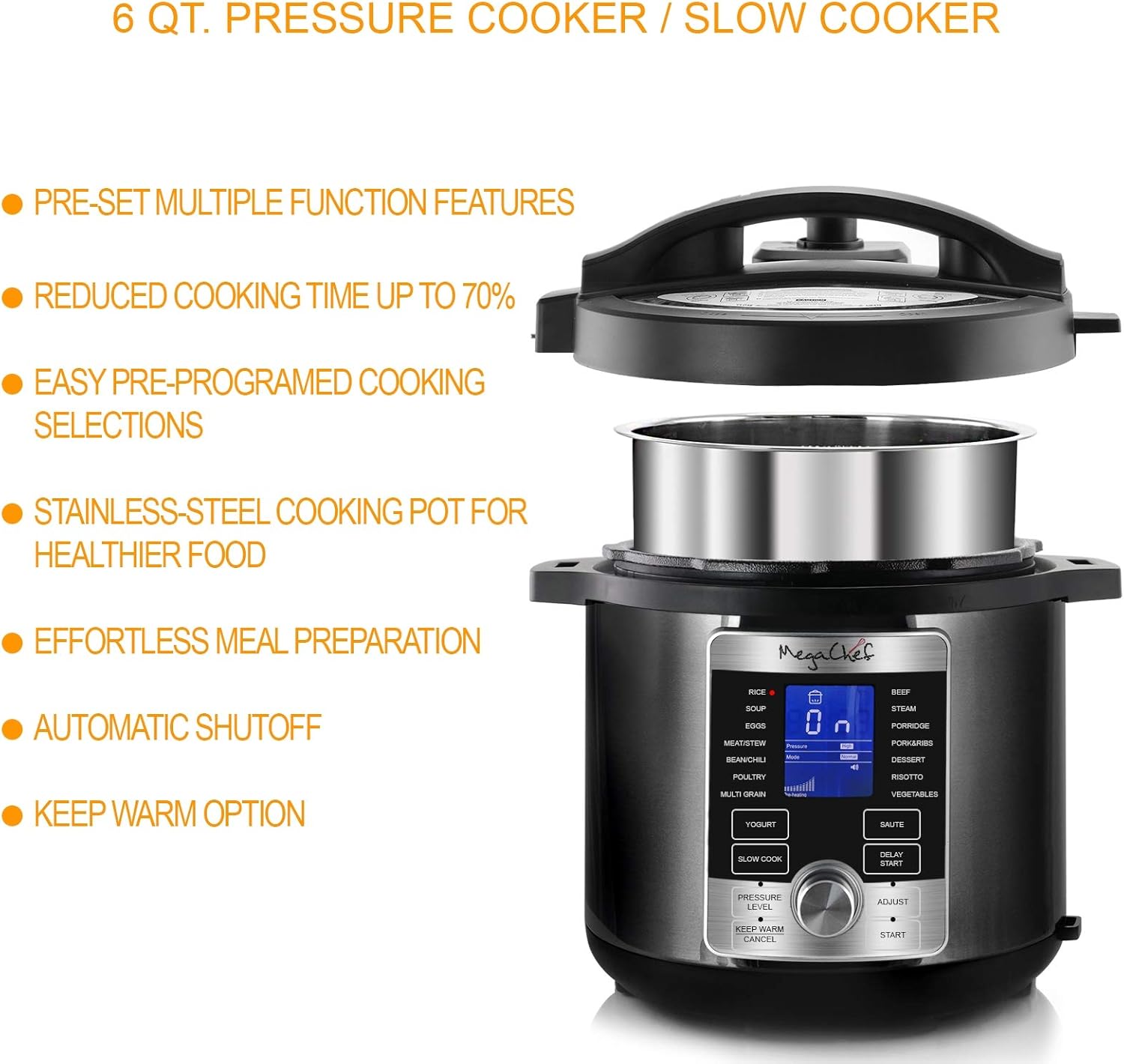 Megachef 6 Quart Stainless Steel Electric Digital Pressure Cooker T541933
