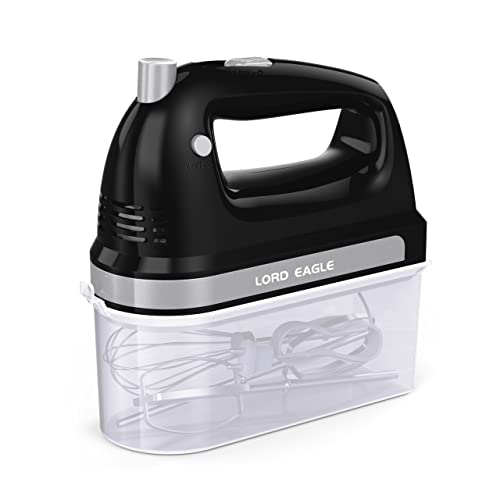 Lord Eagle Electric Hand Mixer, 300W Power Handheld Mixer Kitchen for 5-Speed Baking Cake Egg Cream Food Beaters Whisk, with Snap-On Storage Case, White