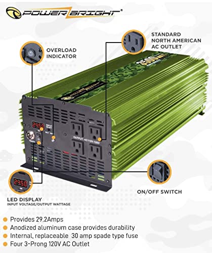 Power Bright Power Inverter with Battery Cables and Clamps U8003