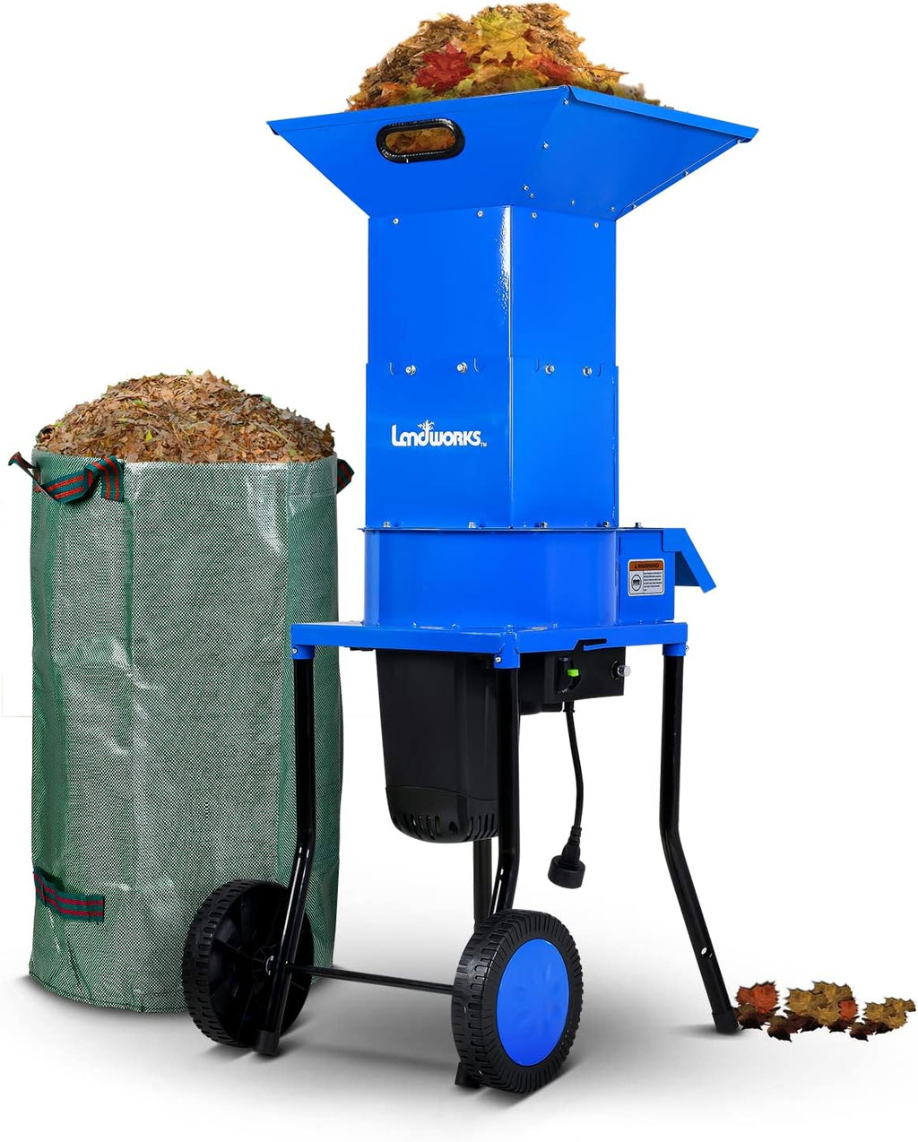 Landworks Leaf Mulcher Shredder Electric Green and Waste Management Heavy Duty 120V AC 11" Inch Cutting Blade .5" Inch Cutting Capacity for Leaves, Grass, & Clippings