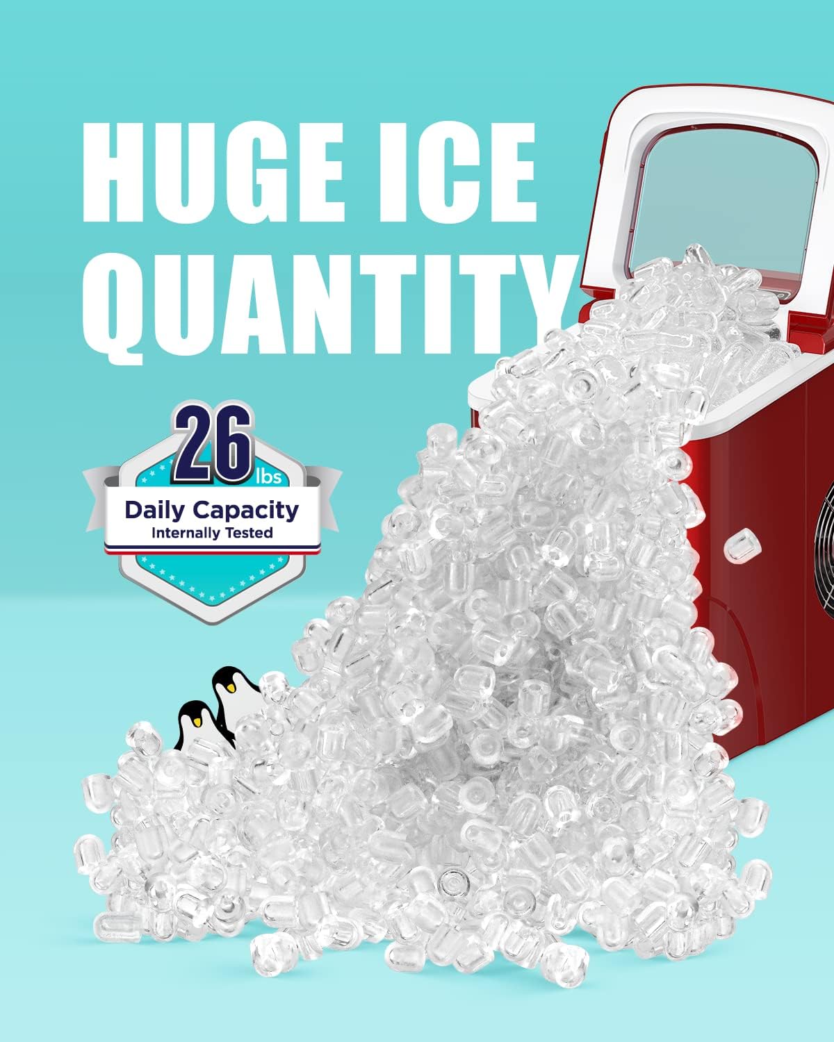 Silonn Ice Maker Machine for Countertop, 26lbs/24Hrs, Self-Cleaning, Red V370339