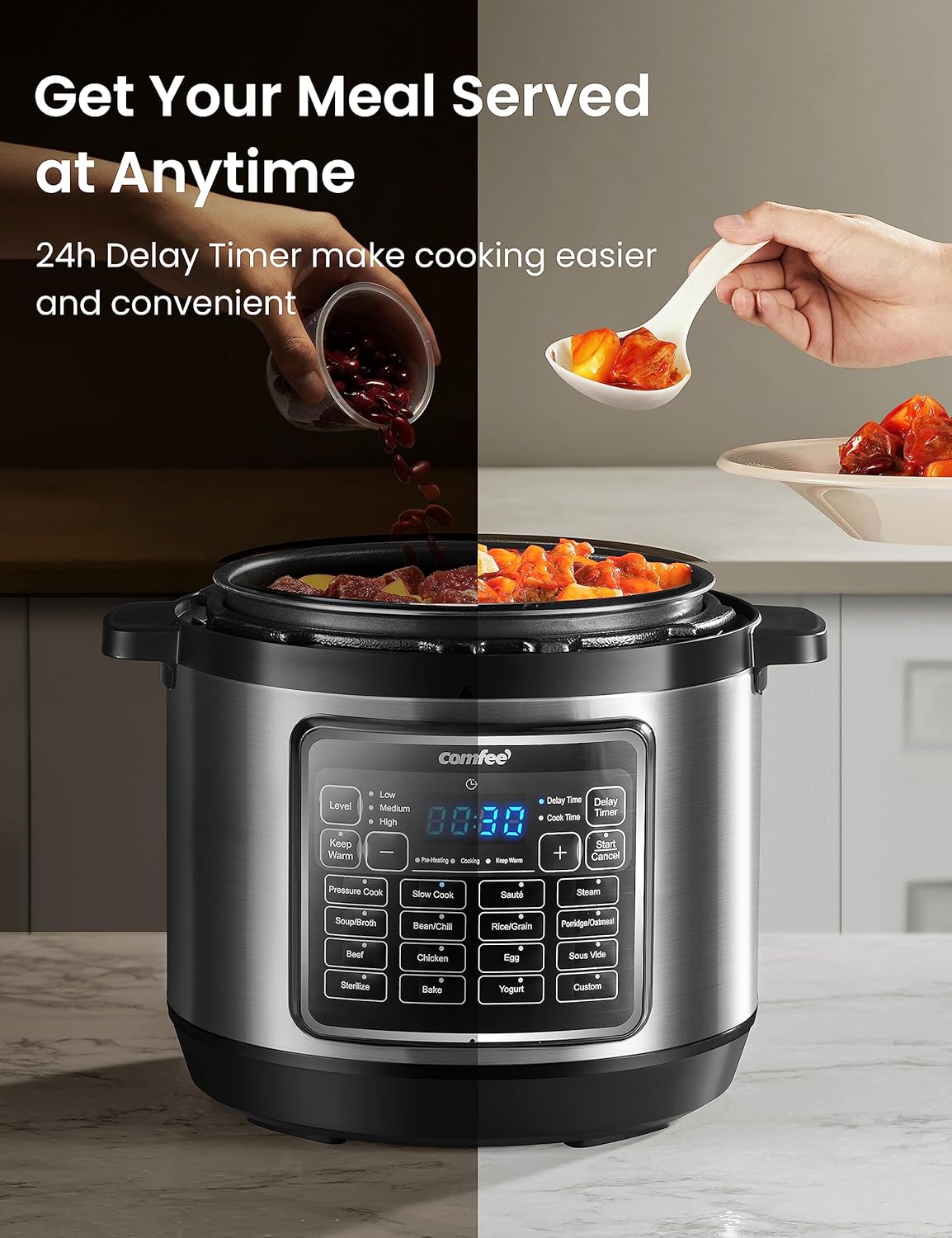 COMFEE’ 8 Quart Electric Pressure Cooker Multi Cooker Stainless Steel C75057