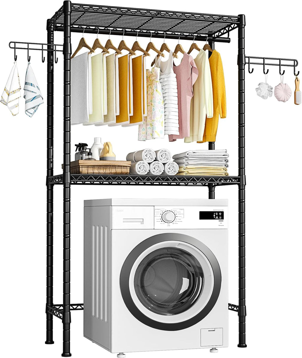 Ulif U3 Over Washer and Dryer Shelves, Heavy Duty Laundry Room Space Saver and Organization Shelves, Clothes Drying Rack, Metal Freestanding Closet Organizer Storage, 35" W x 13.4" D x 76.7" H, Black