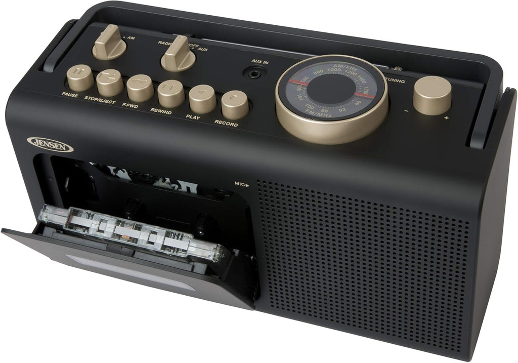 Jensen MCR-250 Portable Boombox Retro AM/FM Radio Cassette Player Recorder with Aux Input, Gold Edition W498