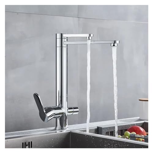 Chrome Kitchen Faucet Dual Handles Cold Hot Water Mixer Tap with Filter O956235