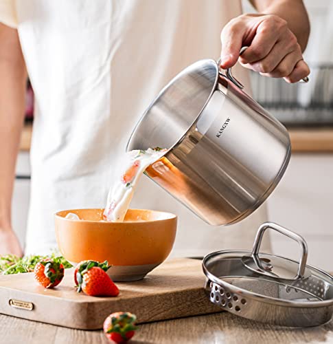 KANGXW Stainless Steel Milk Pot 1.5 Quart Saucepan with Pour Spout and Glass Lid C837