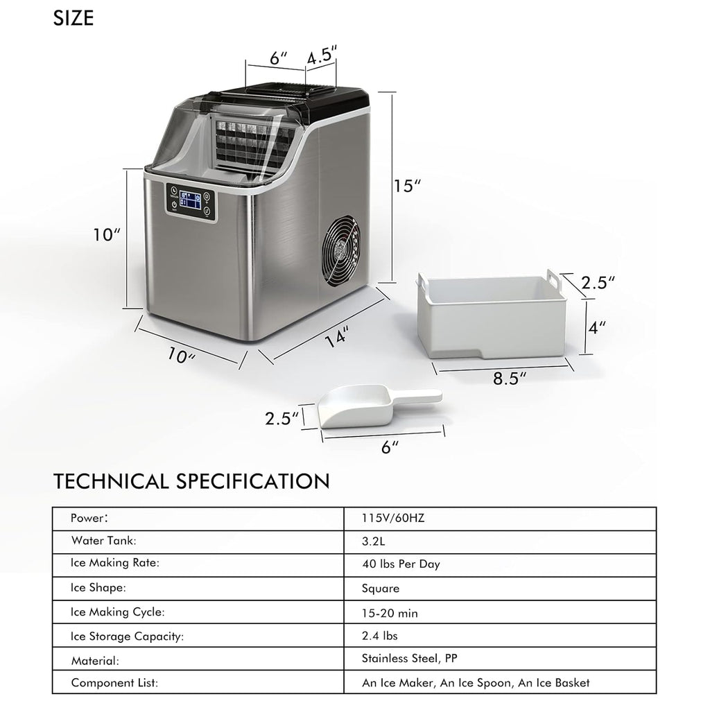 COSTWAY Countertop Ice Maker, 40LBS/24H Portable Compact Ice Machine H444881