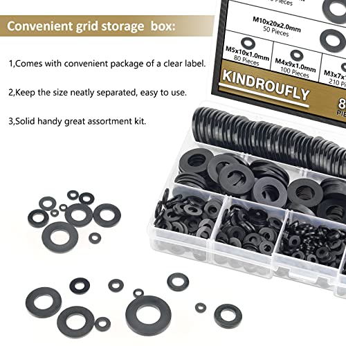 Kindroufly 9 Sizes Nylon Flat Washers Assortment Kit I3145