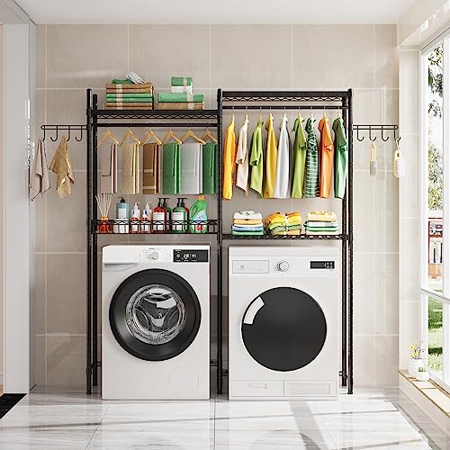 LEHOM Clothes Drying Rack Over Washer and Dryer Storage Shelf, 2 Tiers Adjustable F12990
