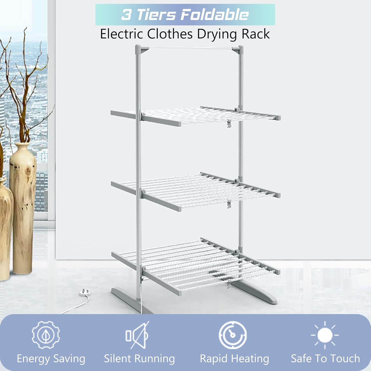 Heated Clothes Drying Rack Folding Electric Laundry Dryer O5526