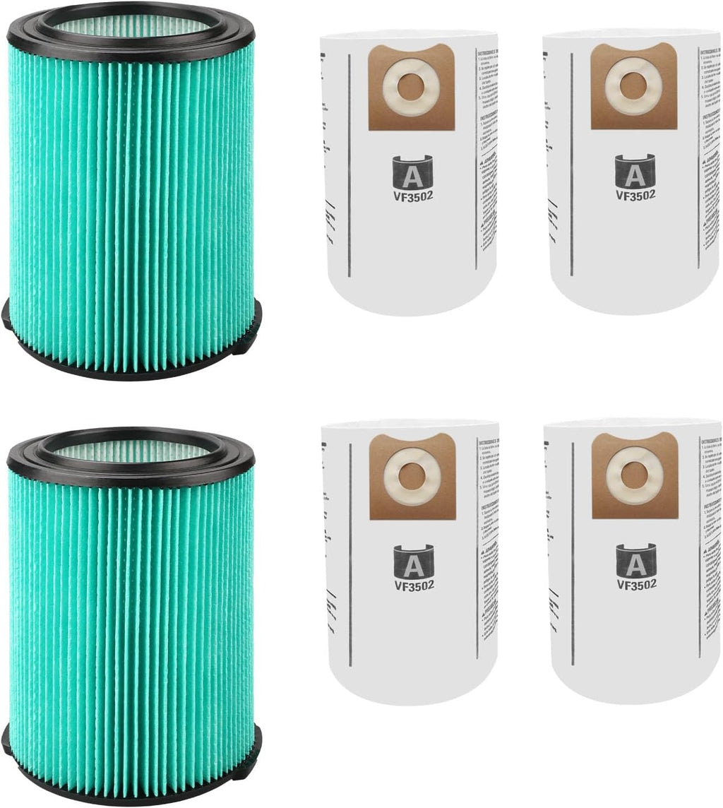 VF6000 5-Layer Filter for Ridgid 5-20 Gallon Wet Dry Vac Vacuums WD5500 WD0671 WD6425 WD7000 WD1280 WD1851 WD1680 WD1956 RV2400A 1400RV, For Husky 6-9 Gallon Vacs (2 Filters 4 Bags)