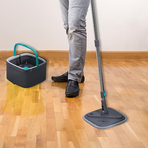 Square Spin Mop and Bucket with 2 Machine Washable Mop Pads O712093