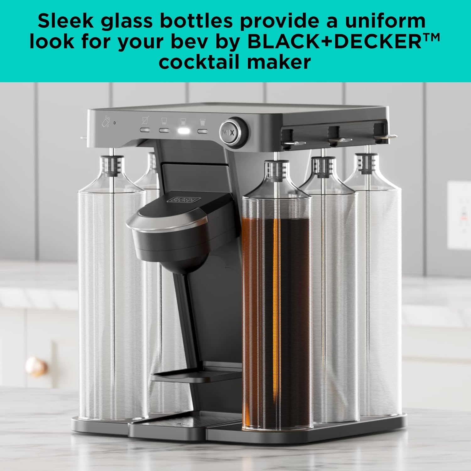 BLACK+DECKER bev Cocktail Maker Machine with Bar Mat and Liquor Dispenser Bottles L7914