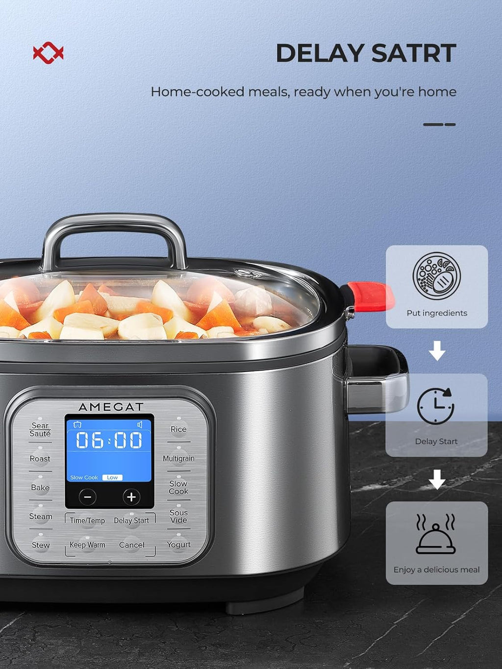 10-in-1 Programmable Slow Cooker 6 Quart Stainless Steel N7841