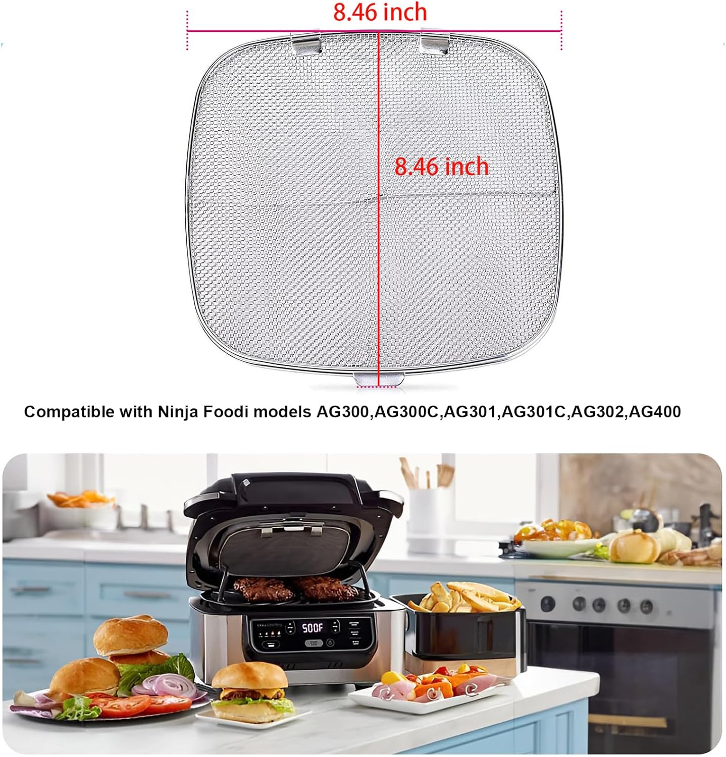 2 Pack Stainless Steel Splatter Shield for Ninja Foodi AG300 AG301C D8095