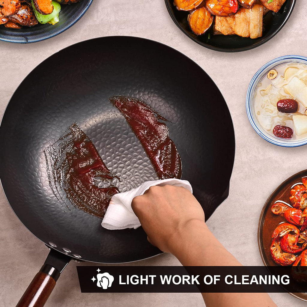 12.8" Carbon Steel Wok with Lid, Flat Bottom for Induction, Gas Stoves Z7353