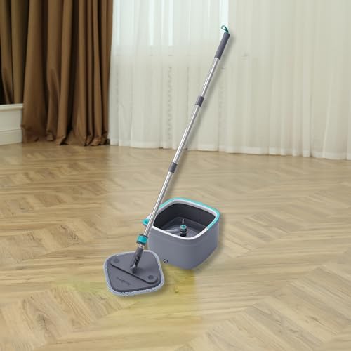 Square Spin Mop and Bucket with 2 Machine Washable Mop Pads O712093