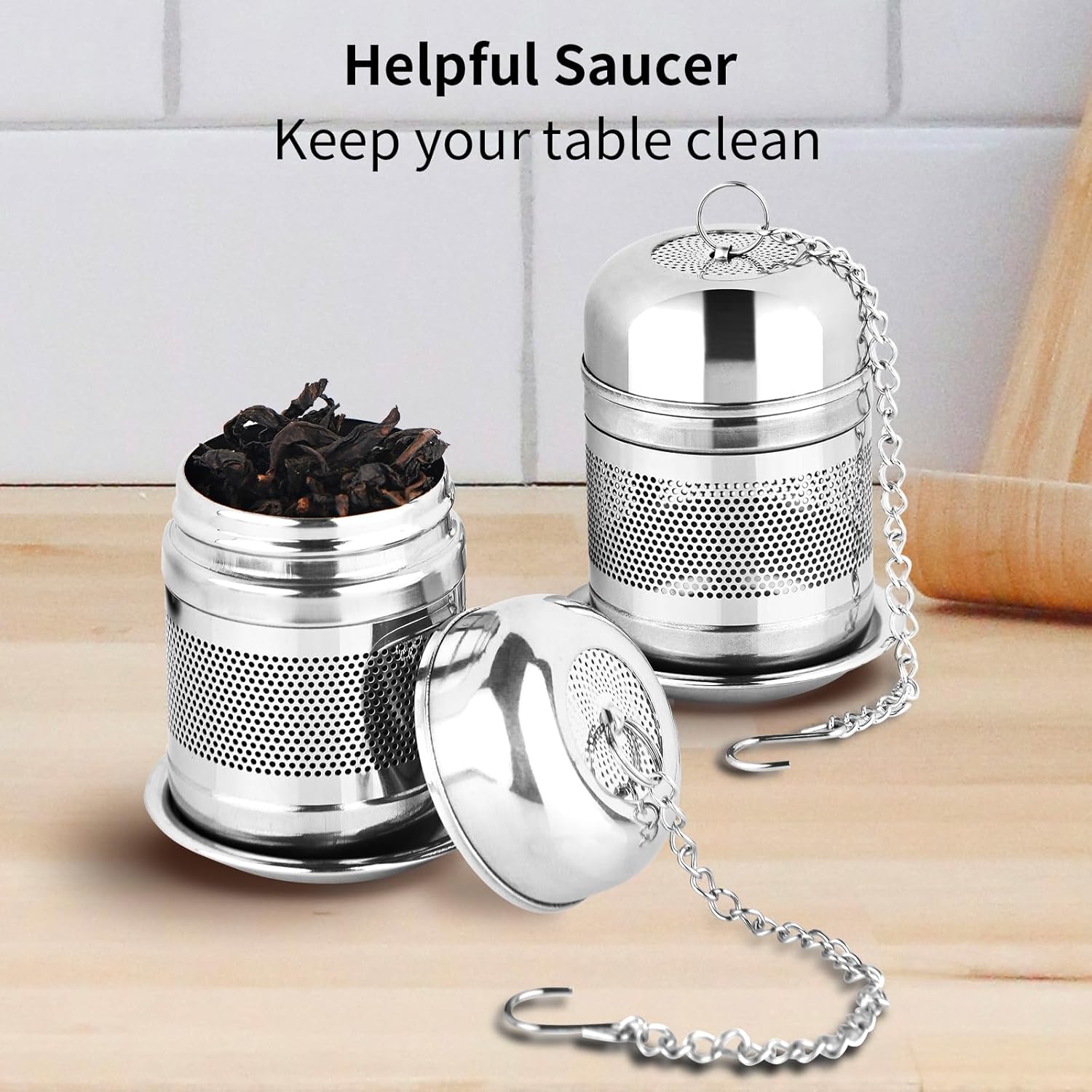 2PCS Stainless Steel Tea Infuser Strainer with Chain Hook and Lid X538333
