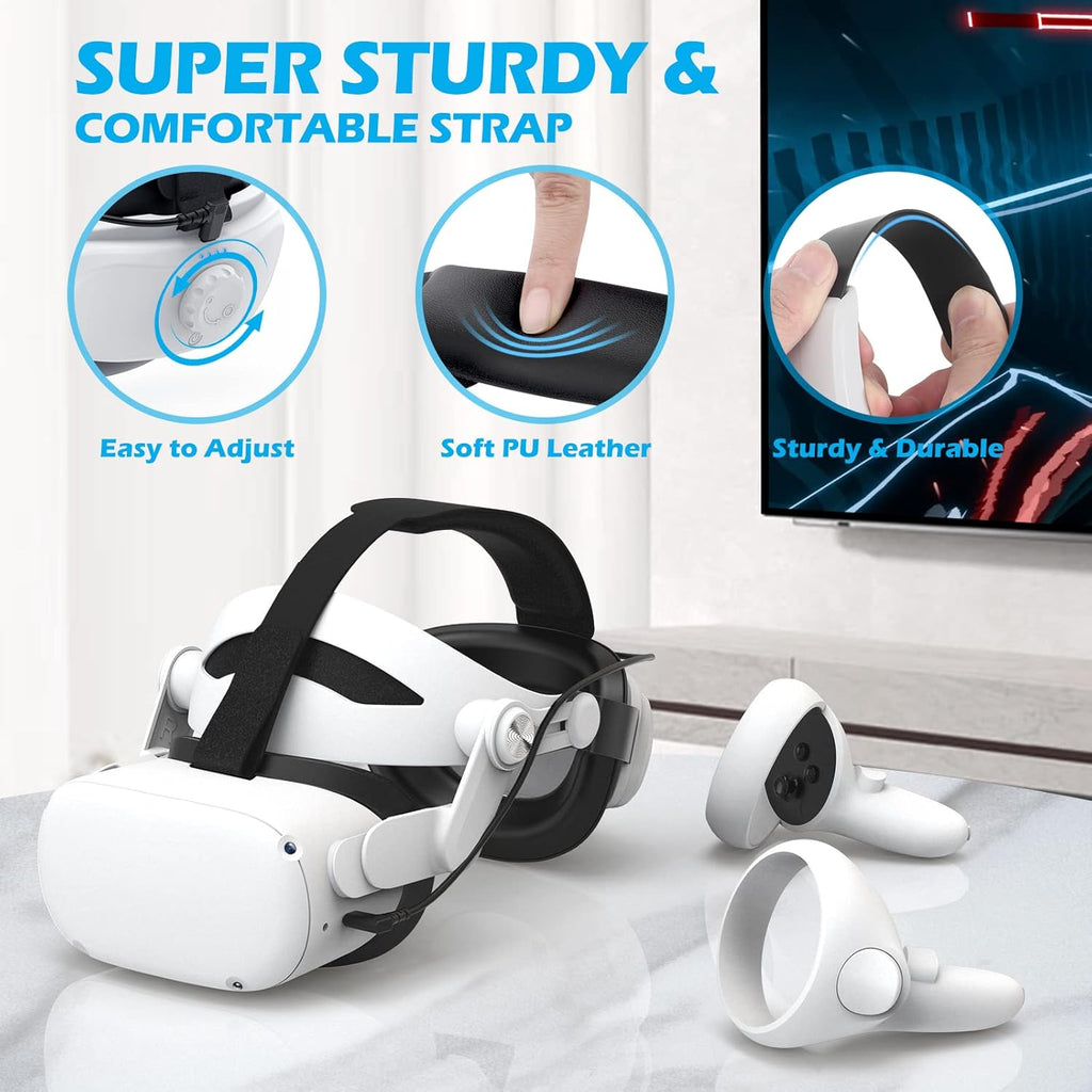 YOGES Battery Head Strap for Meta Quest 2, Adjustable Rechargeable VR Headset Accessory X30182