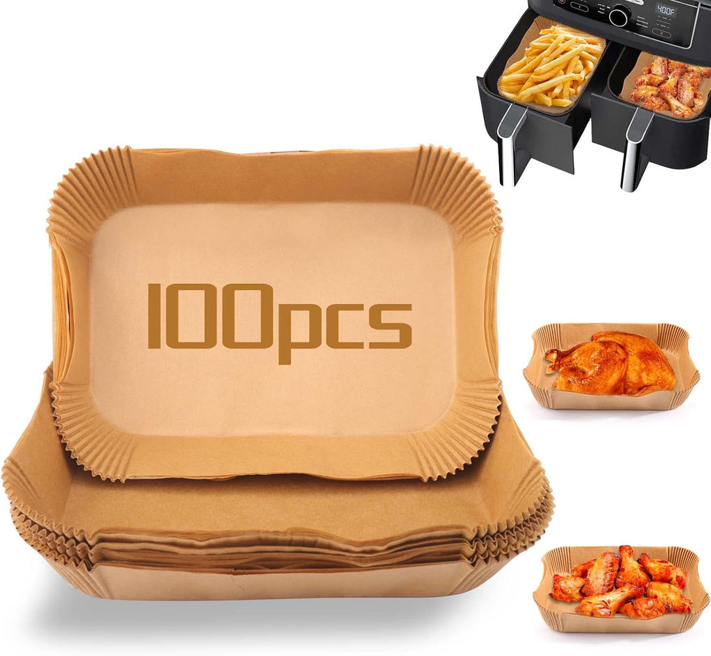 100Pcs Baking Paper Liners for Air Fryers - Rectangular Baking Sheets for Ninja Foodi Smart XL, DualZone & More Models - Air Fryer Accessories