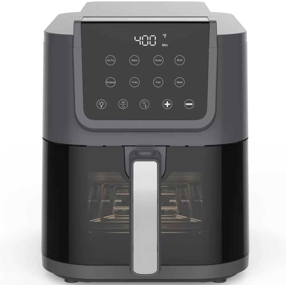 Sur La Table 4-in-1 5qt Compact Air Fryer with Digital Touchscreen, 8 Presets for Air Frying, Baking, Roasting, and Broiling - Large Viewing Window, Easy One-Touch Cooking for Meals, Sides & Snack