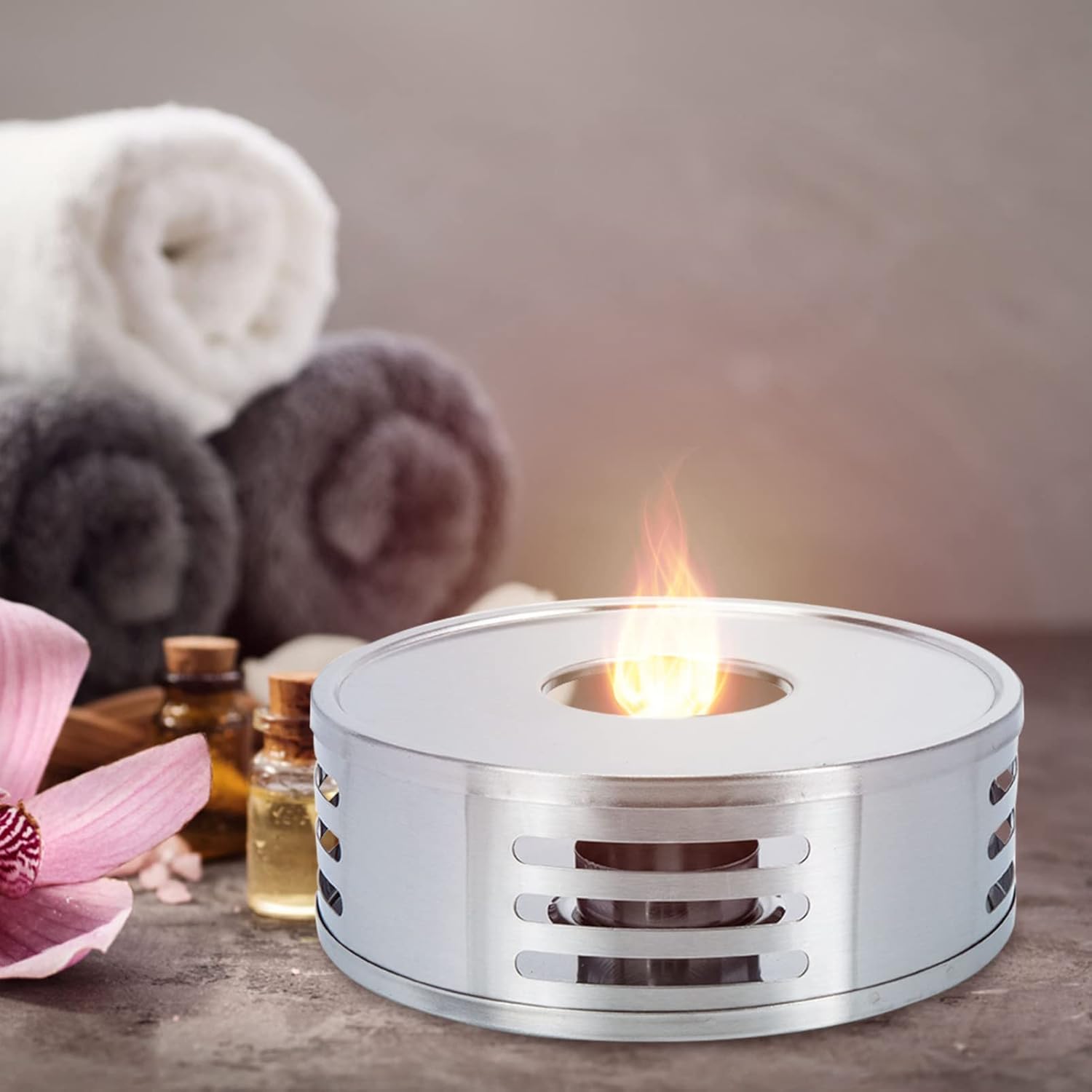 PRETYZOOM Stainless Steel Tea Warmer Ceramic Candle Holder Base B79386