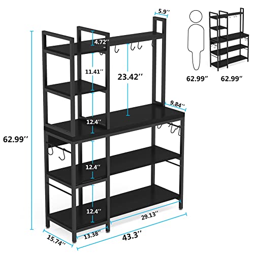 Tribesigns Bakers Rack with Storage Hutch, 43 inch Microwave Oven Stand, 5-Tier Kitchen Shelf with 10 Hooks W16975