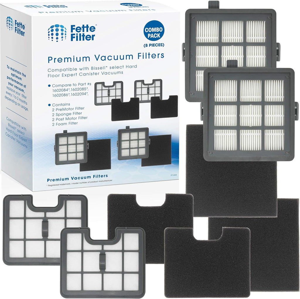 Fette Filter - Filter Set Compatible with Bissell Hard Floor Expert Canister Vacuum Series 1154 & 1161 Contains- 2 PreMotor 2 Sponge 2 Post Motor 2 Foam Part #s 1602084, 1602085, 1602086, 1602094.