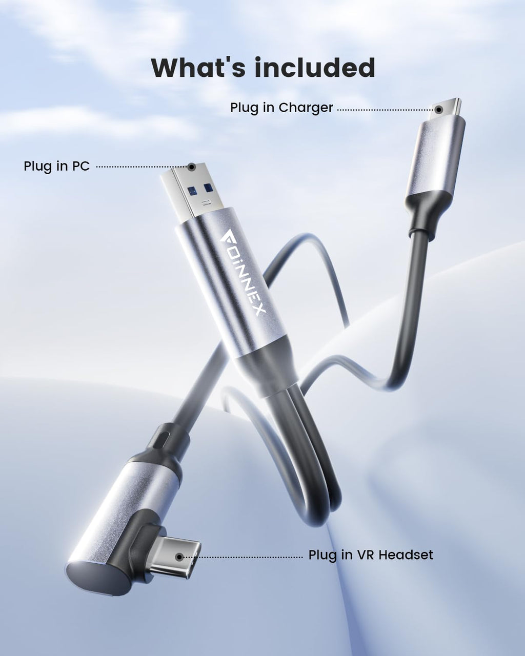 FOINNEX Link Cable 16FT, USB 3.0 to USB-C for Quest 2/3 and PC VR B262