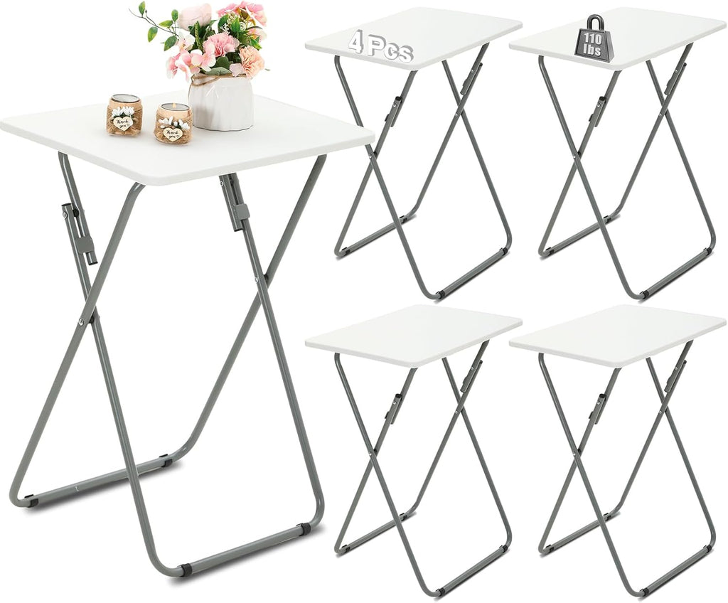 Folding TV Tray Tables, Set of 4 TV Trays, Snack Tray Tables Foldable, Portable TV Dinner Tables Folding, No Assembly Required for Couches, Living Room, Bedroom, 19 x 15 x 26 Inch (White)