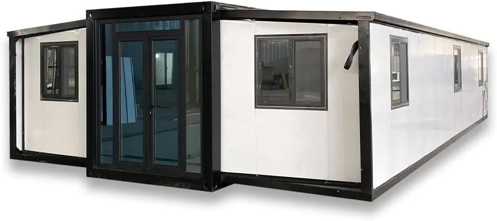 Portable 40ft Expandable House,Prefabricated Mobile Home with 3 Bedrooms,Foldable Tiny House with Kitchen & Living Room,Prefab for Summer House,Guest House,Warehouse,Workshop with Restroom.