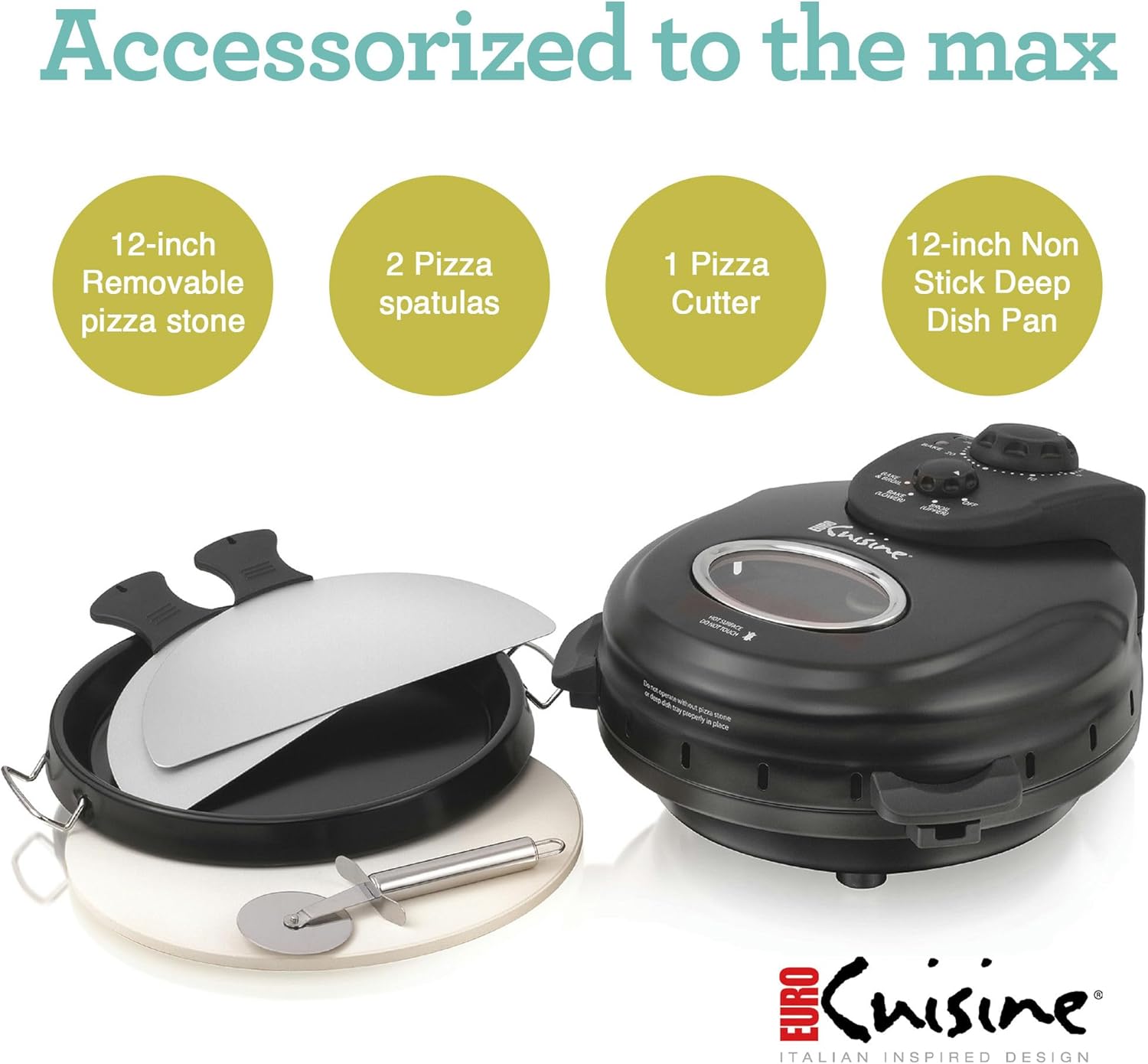 Euro Cuisine PM600 12" Rotating Pizza Maker with Stone & Baking Pan M25085